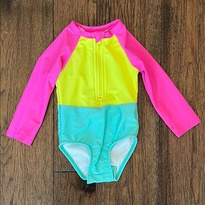 Cat & Jack Pink, Yellow, and Blue Kids Swim Rashguard 12 Months Like New!